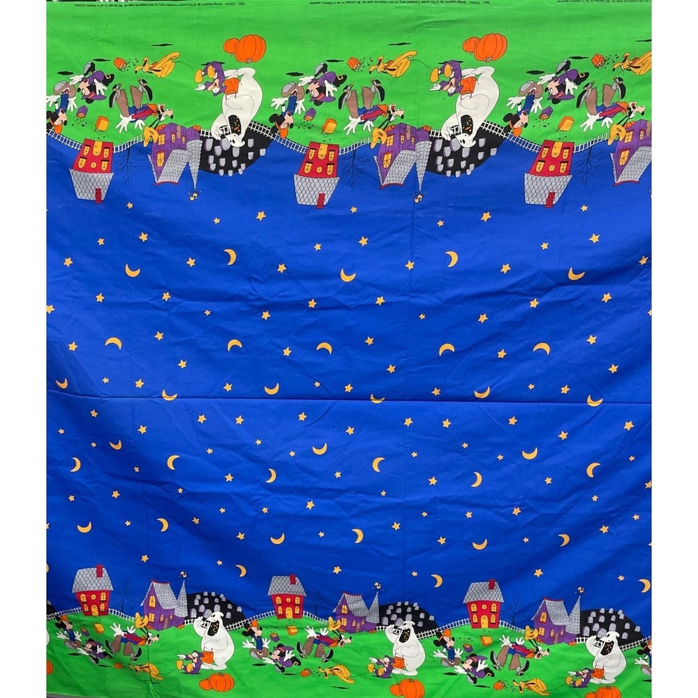 Disney Halloween Fabric Panel Featuring Mickey & Friends Trick-Or-Treating Scene